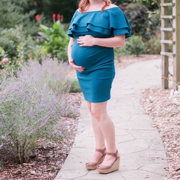 Medium Elegant Teal Maternity Dress - Picture 4 of 4